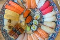 Salmon raw sashimi sushi with shrimp on plate, japanese food Royalty Free Stock Photo