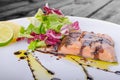 Salmon with a reduction of balsamic vinegar and sugar Royalty Free Stock Photo
