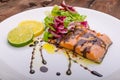 Salmon with a reduction of balsamic vinegar and sugar Royalty Free Stock Photo