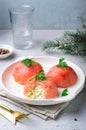 Salmon and Rice Salad Appetizer, Tasty Festive Snack Royalty Free Stock Photo