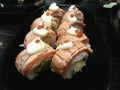 salmon roll and grilled sushi, Japanese food, Japan