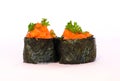 Salmon rolls. Japanese cuisine. Traditional sushi roll with salmon. Asian traditional food sake maki. Royalty Free Stock Photo