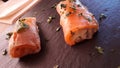 Salmon rolls with tartar sauce Royalty Free Stock Photo