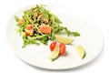 Salmon and ruccola fresh salad on plate isolated on white Royalty Free Stock Photo