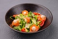 Salmon salad with mozzarella, tomato, cucumber on bowl Royalty Free Stock Photo