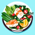 Salmon salad in a plate. Vector illustration in flat style. AI Generated