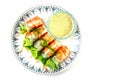 Salmon salad rolls with dipping sauce Royalty Free Stock Photo