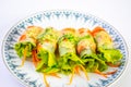 Salmon salad rolls with dipping sauce Royalty Free Stock Photo