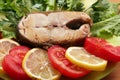 Salmon with salad tomatoes and lemon Royalty Free Stock Photo