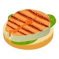 Salmon sandwich icon isometric vector. Sandwich with red fish piece and spinach