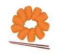 Salmon Sashimi with Chopsticks on White Background