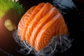 Salmon sashimi cutting and surve.