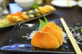 Salmon sashimi japanes food on disc