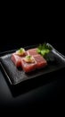 Salmon sashimi, japanese food on black background