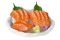 Salmon sashimi, Japanese food. Raw salmon fillet served on ice w Royalty Free Stock Photo