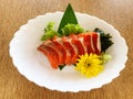 Salmon sashimi japanese food on wooden table background Royalty Free Stock Photo
