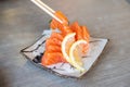 Salmon sashimi in Japanese style fresh serve on white plate Royalty Free Stock Photo