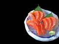 Salmon sashimi served on ice cubes with wasabi or Japanese horse Royalty Free Stock Photo