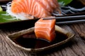 Salmon sashimi with shoyu sauce Royalty Free Stock Photo