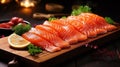 Salmon sashimi on the table