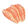 Salmon sashimi. Watercolor illustration. Hand drawn part of traditional Japanese cuisine. Slices of fresh salted red Royalty Free Stock Photo
