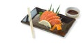 Salmon sashimi with withe plate isolated