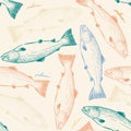 Salmon,seamless pattern sketch vector.