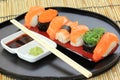 Salmon,shrimp,seaweed sushi in the tray