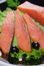 Salmon slices on the plate