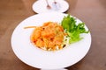 Salmon spicy salad thai style on the white dish