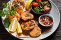 Salmon and spinach fish cakes, top view Royalty Free Stock Photo