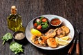 Salmon and spinach fish cakes, top view Royalty Free Stock Photo