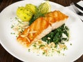 Grilled Salmon with Spinach and Potatoes - Fish Fillet