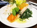 Roasted Salmon with Spinach and Rice - Fish Fillet Royalty Free Stock Photo