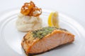 Salmon stake with mashed potatoes Royalty Free Stock Photo