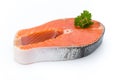 Salmon steak close-up isolated on white background. Royalty Free Stock Photo