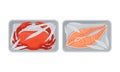 Salmon Steak and Crab in Plastic Serving Tray Vector Set