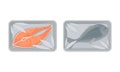 Salmon Steak and Fish in Plastic Serving Tray Vector Set