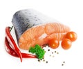 Salmon steak with lemon, pepper and parsley Royalty Free Stock Photo