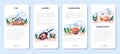 Salmon steak mobile application banner set. Chef cooking grilled fish