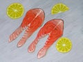 Salmon steak pieces with lemon