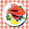 Salmon steak red fish on white plate Royalty Free Stock Photo