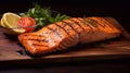 Salmon steak with rosemary, lemon and spices on a black background Royalty Free Stock Photo