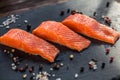 salmon steakes with thyme, rosemary, pepper and salt