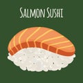 Salmon sushi - asian food with fish, rice. Traditional Japanese meal. Vector illustration Royalty Free Stock Photo