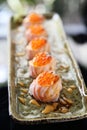 Salmon sushi ball with salmon caviar Royalty Free Stock Photo