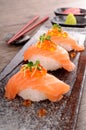 Salmon sushi with caviar Royalty Free Stock Photo