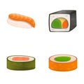 Salmon sushi icons set cartoon vector. Japan asian food