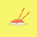 salmon sushi illustration with the chopstick. sushi vector flat design, rice vector, salmon vector Royalty Free Stock Photo