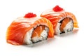 Salmon Sushi On Isolated White Background Professional Food Stock Photography. AI Generative Royalty Free Stock Photo